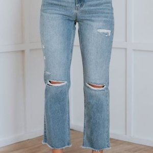 Vervet Blue Super High-Rise Distressed Mom Jean